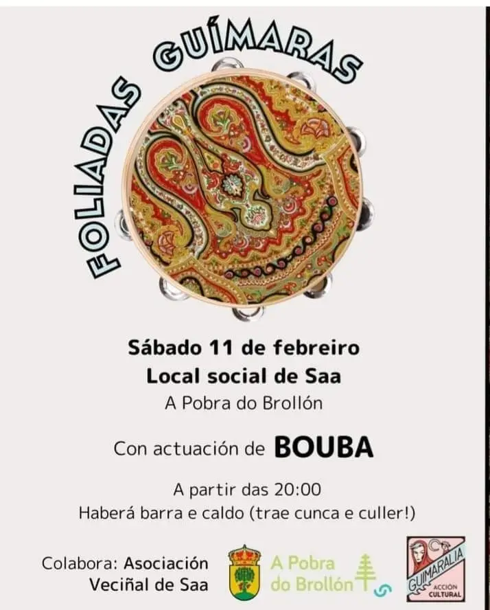 Cartel: Foliadas Guímaras: sábado 11 de febreiro, local social de Saa (A Pobra do Brollón)
