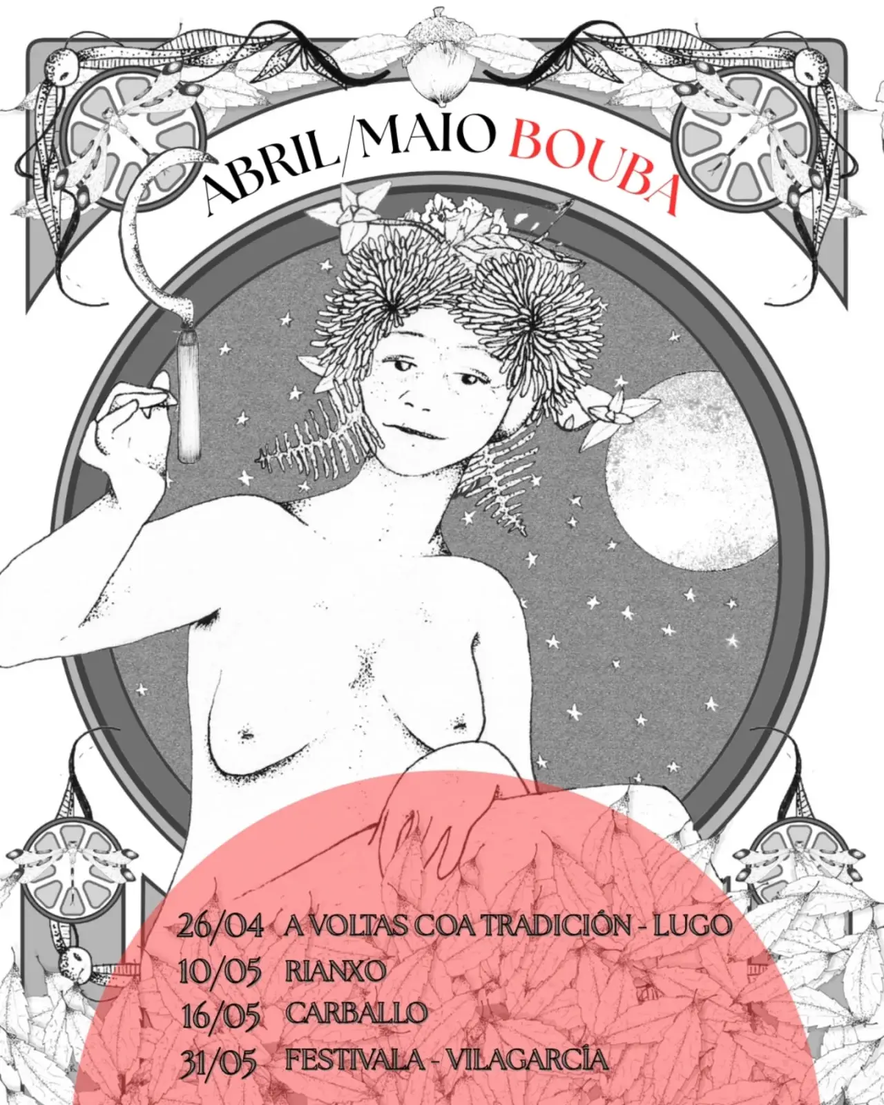 Cartel: Abril / Maio, Lugo, Rianxo, Carballo, Vilagarcía, sábado, 26 de abril de 2025