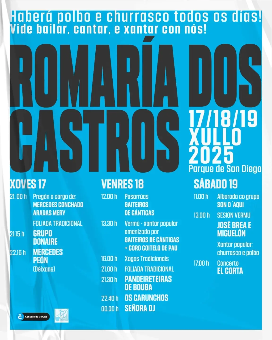 Cartel: Romaría dos Castros, Parque de San Diego, venres, 18 de xullo de 2025