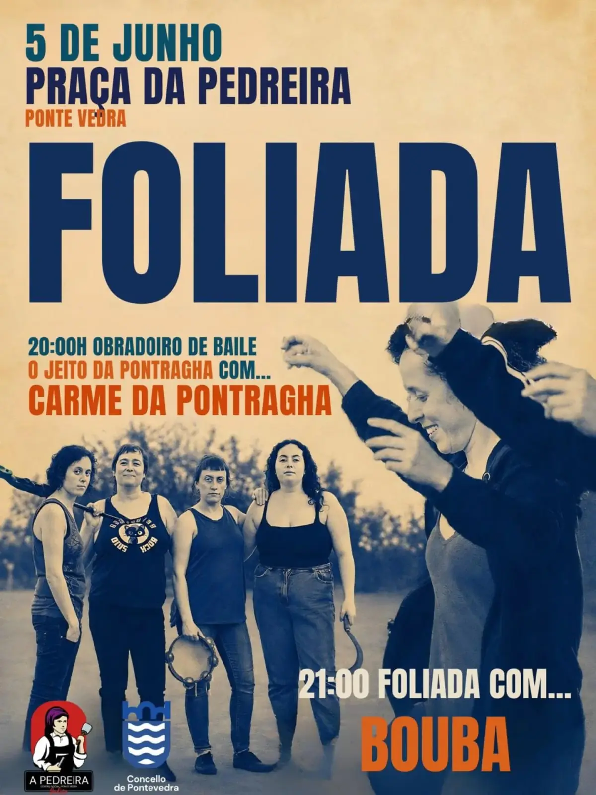 Cartel: Foliada, Praça da Pedreira, Pontevedra, venres, 5 de xuño de 2026