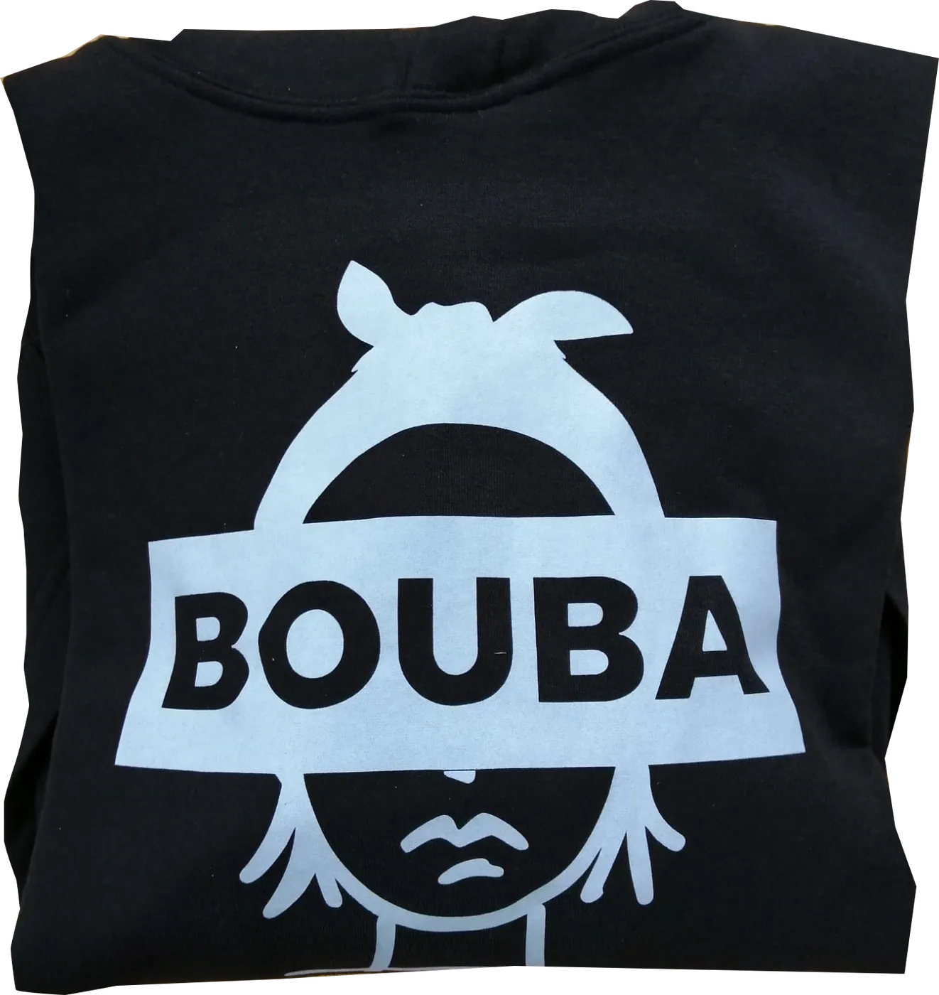 Suadoiro negro co selo de Bouba en branco